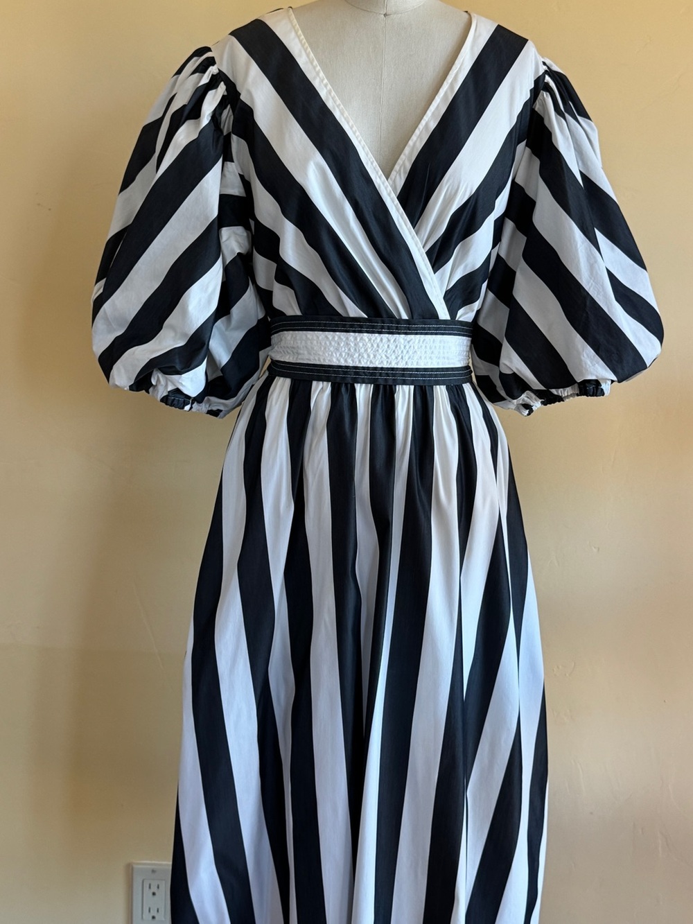 Trina Turk Charcoal and White Diagonal Stripe Midi Dress